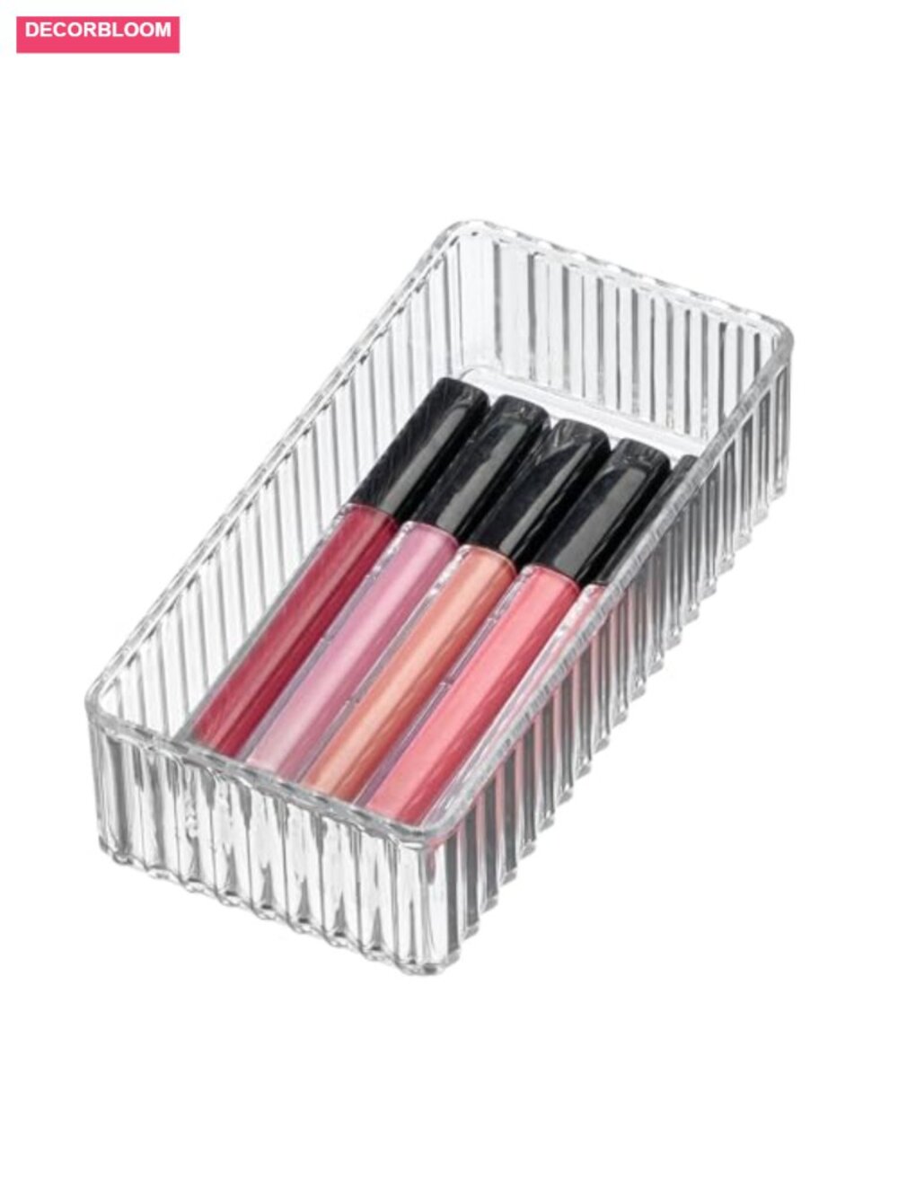 Fluted Makeup Drawer Organizer Small Clear Plastic Storage Bin
